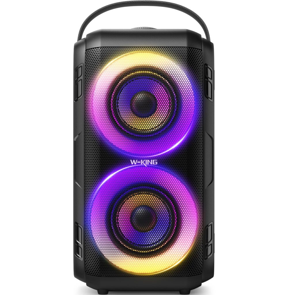 W-KING Bluetooth Speaker Wireless with 2 Full-Range Drivers-Super Bass, 80W Portable Party loud Outdoor Speaker with LED Lights, Huge 105dB Sound, IPX5 Big Large Speaker, 24H, U-Disk,