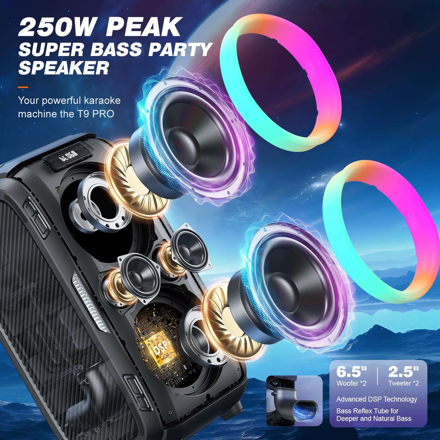 W-KING 250W PEAK Bluetooth Speaker Party Large Loudest Boom box/Massive 120dB/12 Custom Bass, V5.3 Portable Speaker Wireless, Extra Bass/2*6.5'' Subwoofer/IPX5
