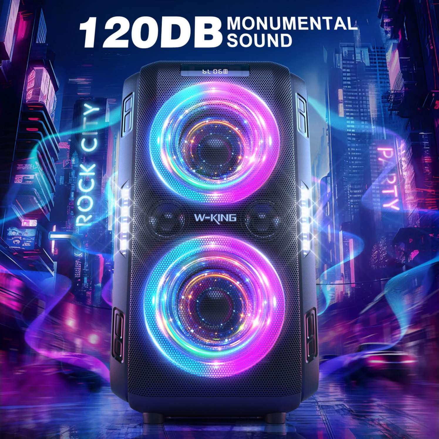 W-KING 250W PEAK Bluetooth Speaker Party Large Loudest Boom box/Massive 120dB/12 Custom Bass, V5.3 Portable Speaker Wireless, Extra Bass/2*6.5'' Subwoofer/IPX5
