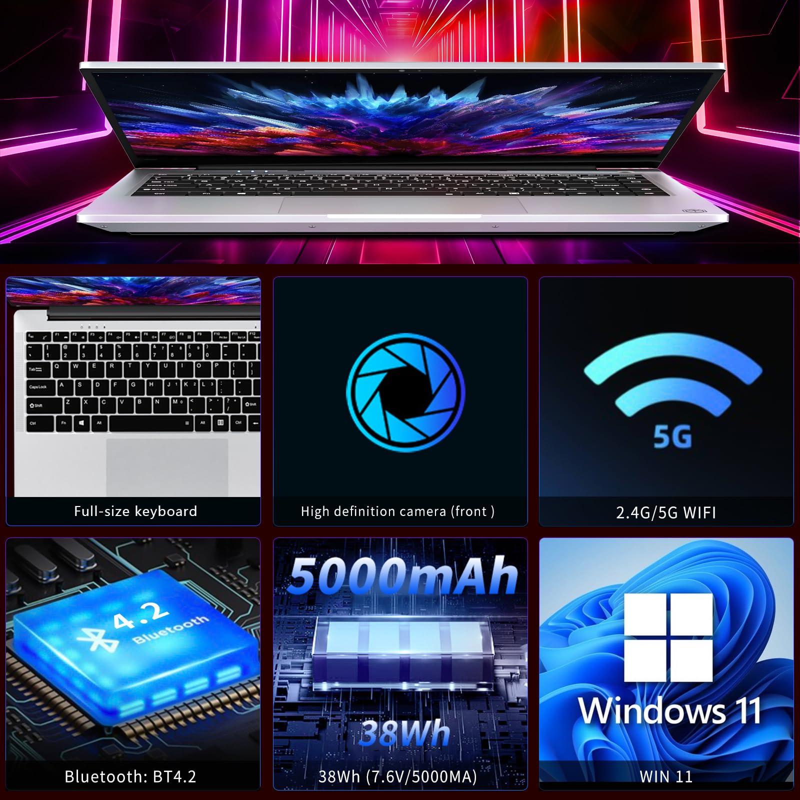 Laptop 15.6 inch, Windows 11 Laptop 8GB LPDDR4 RAM 256GB SSD, Celeron N4000 Processor, 1920*1080 FHD Screen, UlrtaSlim Laptop with Mini HDMI