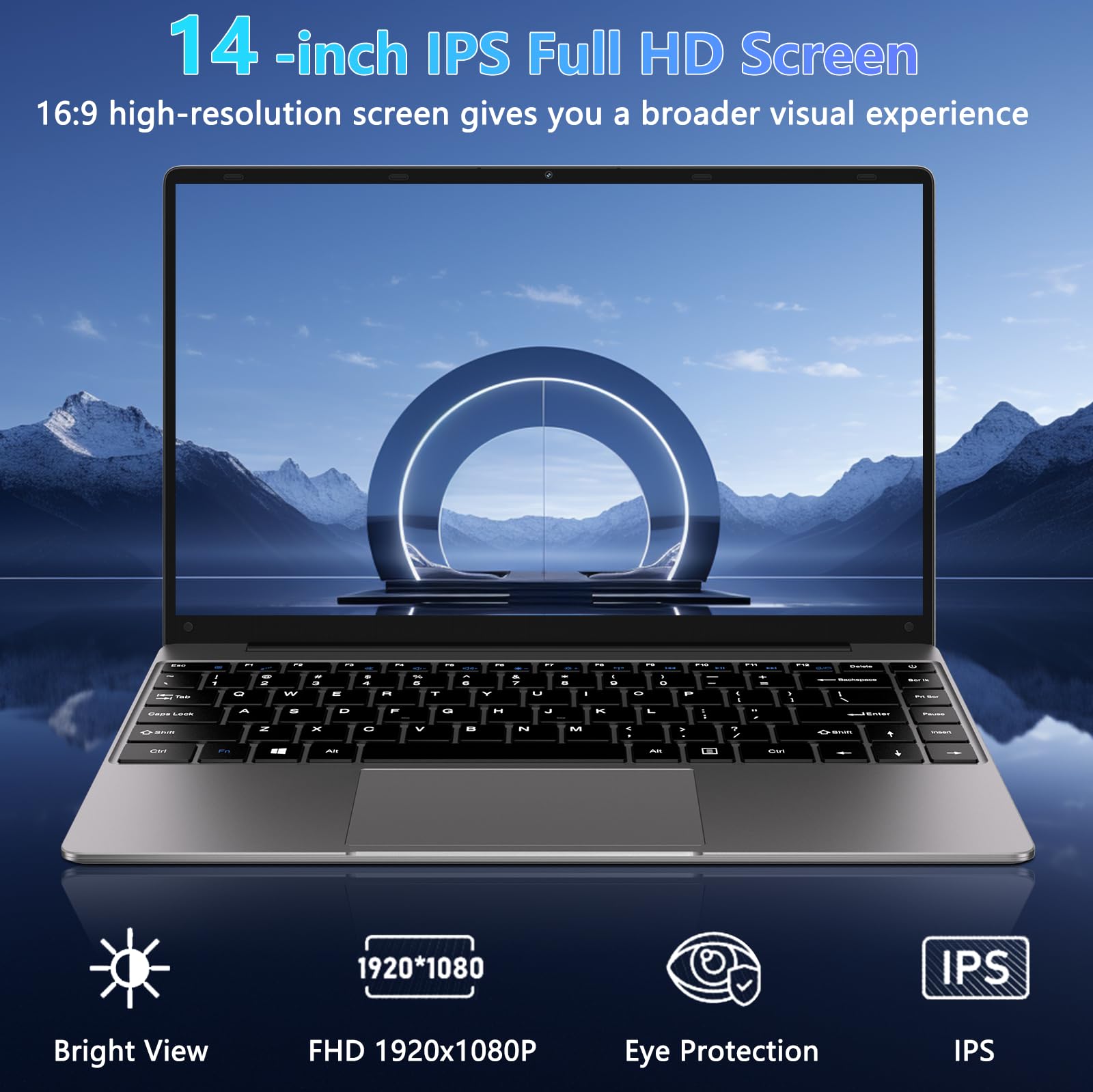 HUQPPQ 14 Inch Laptop Celeron N4020 Processor 6GB RAM 256GB SSD WIN11 Laptops | FHD 1920×1080 IPS Display | WiFi 5, USB 3.0, Webcam