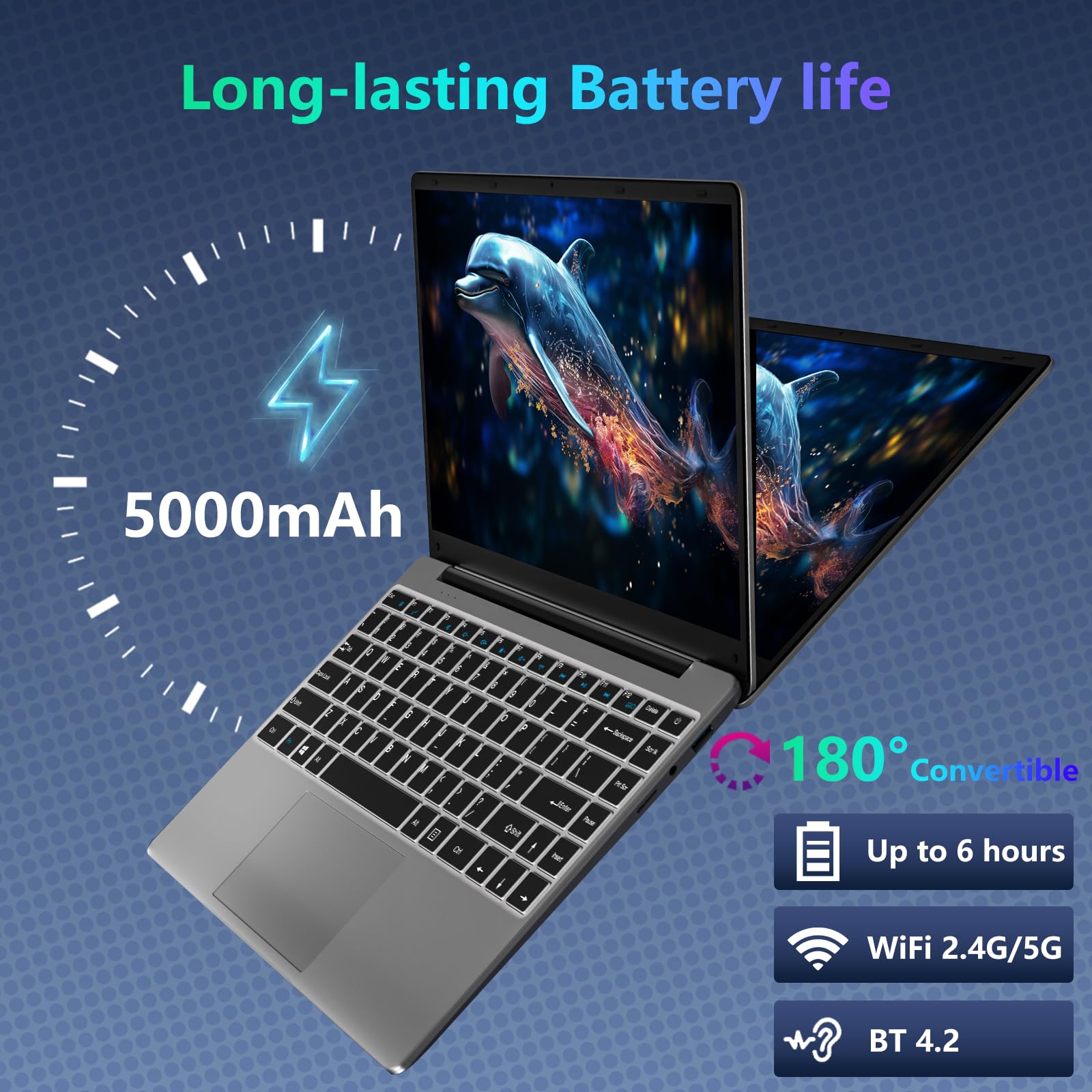 HUQPPQ 14 Inch Laptop Celeron N4020 Processor 6GB RAM 256GB SSD WIN11 Laptops | FHD 1920×1080 IPS Display | WiFi 5, USB 3.0, Webcam