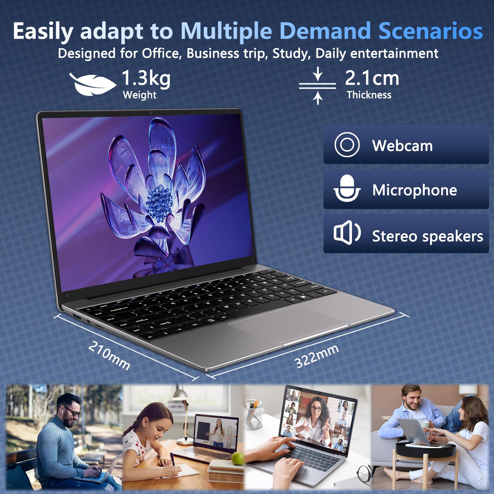 HUQPPQ 14 Inch Laptop Celeron N4020 Processor 6GB RAM 256GB SSD WIN11 Laptops | FHD 1920×1080 IPS Display | WiFi 5, USB 3.0, Webcam