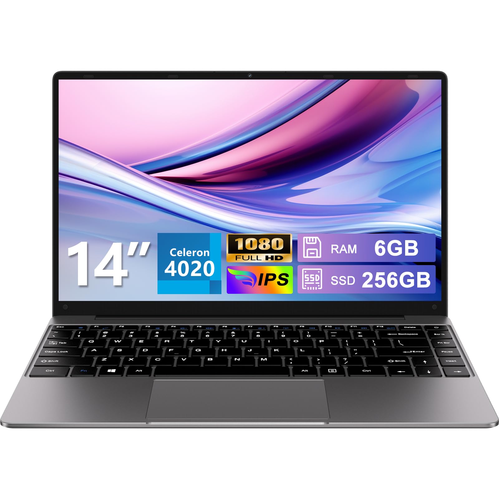 HUQPPQ 14 Inch Laptop Celeron N4020 Processor 6GB RAM 256GB SSD WIN11 Laptops | FHD 1920×1080 IPS Display | WiFi 5, USB 3.0, Webcam