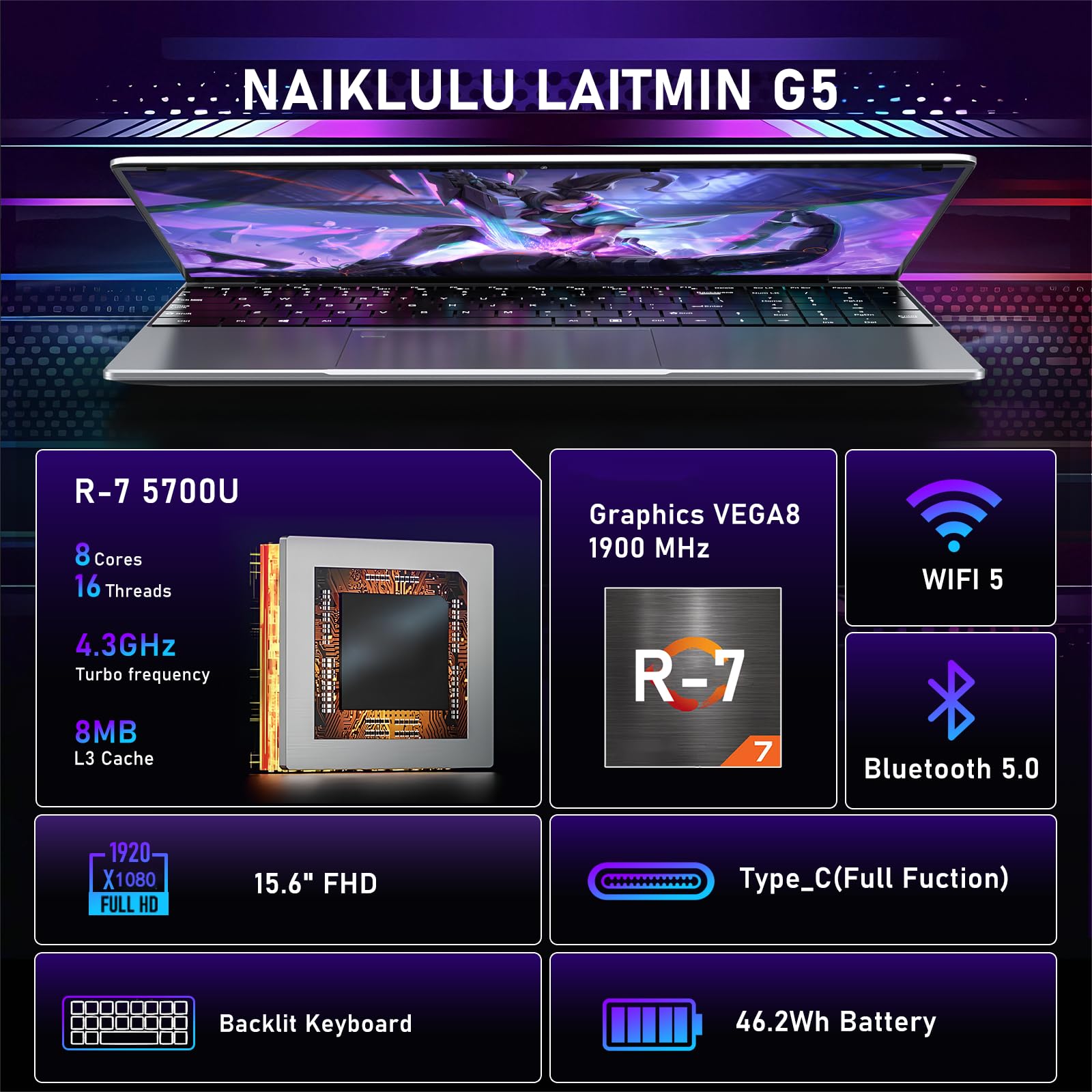 NAIKLULU Gamer Laptop R7 5700U Processor Review